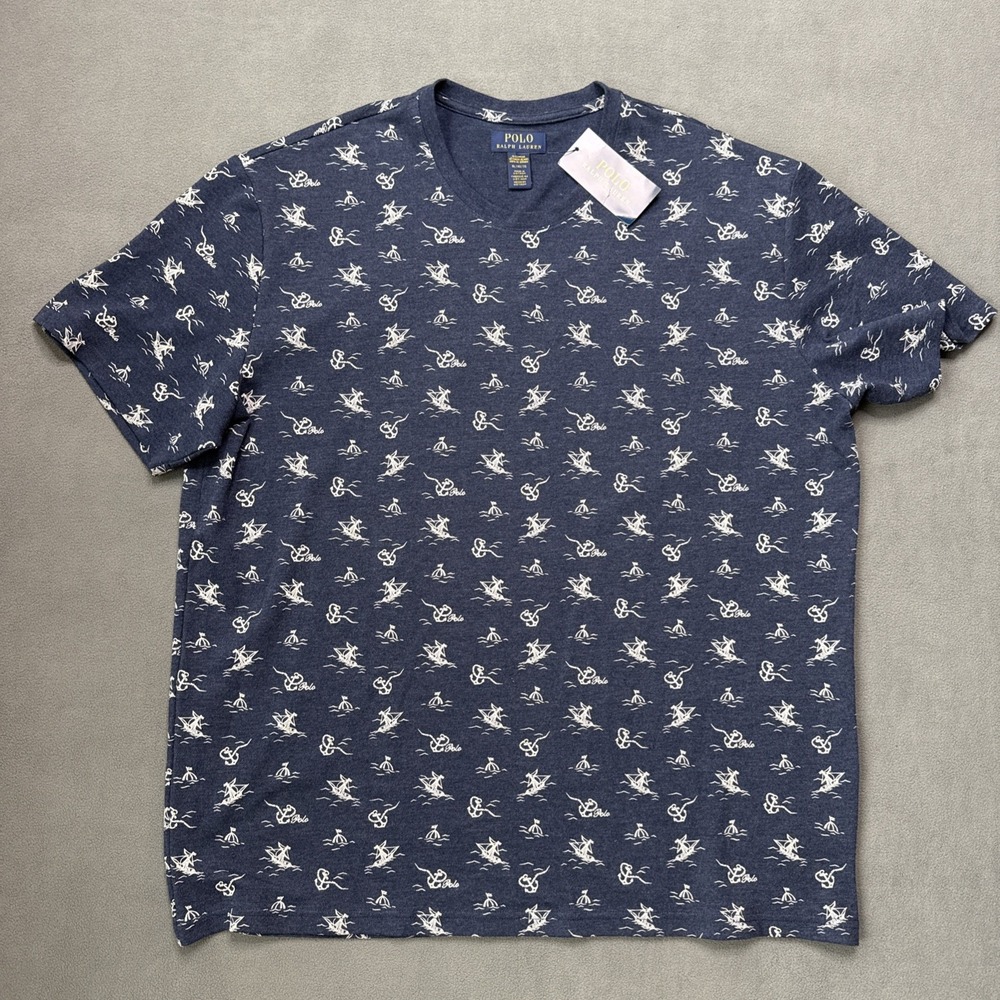 Polo Ralph Lauren Pajama Shirt Mens Large Navy Sleepwear Lounge Short Sleeve NWT